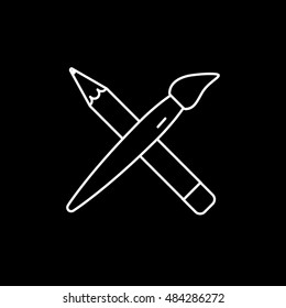 Painting Brush And Pencil Line Icon On Black Background