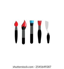 Painting brush set art icons on white background