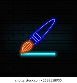 painting brush tool. neon style. Paint palette symbol.Colorful paint brush school education object. neon.