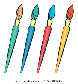 Painting Brushes. School supplies isolated. Back to school theme. Flat vector illustration.