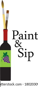 Painting Brushes In A Wine Bottle Representing A Paint And Sip Party, EPS 8 Vector Illustration