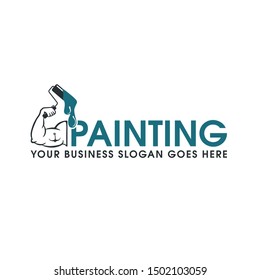 Painting business logo design with hand brush logo design 