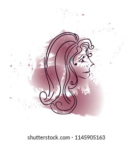Painting by hand. Vector illustration of a beautiful woman. Concept beauty concept beauty salon. The girl's face was tarnished on the spot. A background of a spray of paints.