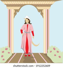 A painting by Vashti, the queen of Persia, the wife of Ahasuerus.
Which has grown a horn and a tail. One of the scenes in the story of the Book of Esther that the Jews read on Purim. Flat vector