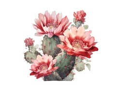 Pintura De Un Cactus Con Flores Rosas