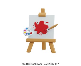 Painting Canvas icon 3d render concept of painting board with color plate and painting brush icon vector illustration