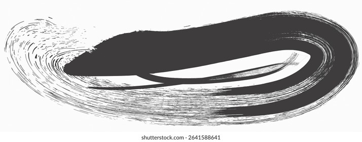 painting circular brush strokes. Black hand drawn stripes, smears. Chinese or Japanese calligraphy brushstrokes set. Rough grunge thick paint line texture. Vector sketch rectangle text boxes.eps8
