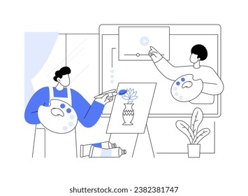 Painting classes isolated cartoon vector illustrations. Smiling boy having drawing tutorial online, hand made masterclass, paint around, creative hobby, get inspiration vector cartoon.