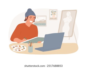 Painting classes isolated cartoon vector illustrations. Smiling boy having drawing tutorial online, hand made masterclass, paint around, creative hobby, get inspiration vector cartoon.