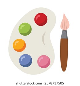 Painting clip art, paint color palette and paint brush vector illustration, colorful color palette icon flat design, paint brush clip art, paint palette clip art