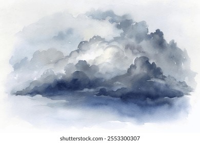 Una pintura de un cielo nublado con algunas nubes blancas. El cielo es mayormente azul con algunas nubes blancas esparcidas por todas partes. La pintura transmite una sensación de calma y tranquilidad