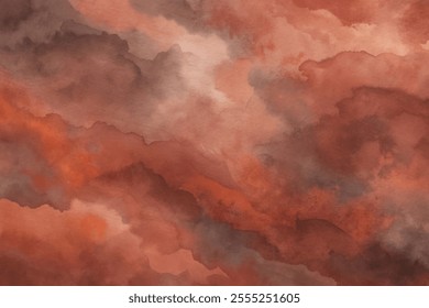 The painting is of a cloudy sky with a red and orange hue. The brushstrokes are thick and bold, giving the impression of a stormy sky. The colors are vibrant and intense, creating a sense of energy