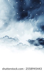 A painting of a cloudy sky with stars in the background. The sky is dark and the stars are scattered throughout, creating a sense of depth and mystery. The overall mood of the painting is calm