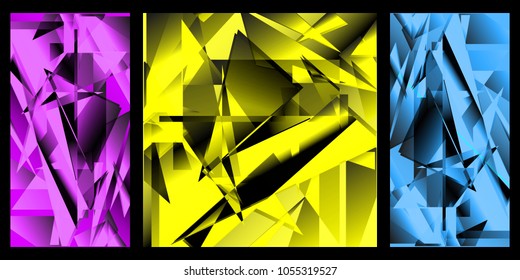 A painting from a collection of mirror fragments on colored backgrounds. Decoration of living rooms or galleries.
