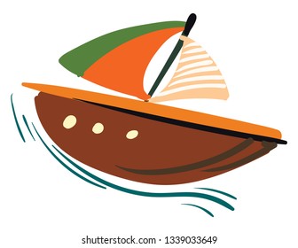 Painting of a colorful sailing boat travelling on the sea vector color drawing or illustration 