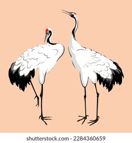 painting crane couple line drawing chinese japanese