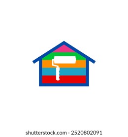 Painting and decorating a house. House with colored stripes and a paint roller inside.