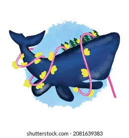 Painting digital whale ocean animal illustration