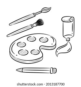 Painting and drawing tools vector illustration, with hand drawn sketching design