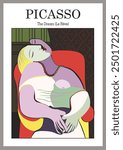 The painting Dream (Le Rêve) after abstraction, Pablo Picasso. Poster illustrating Picasso