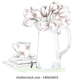 painting drinks flowers for meal painting drinks pink vegetation scenery bloom coffee nurture earth panorama mug art tea picture multicoloured science decoration image nourishment vector rose variegat