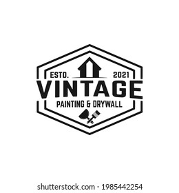 Painting and Drywall in Vintage Retro Hipster Emblem Stamp Logo Design Template