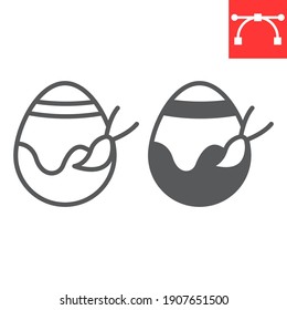 Painting easter egg line and glyph icon, Happy Easter and holiday, easter egg decoration vector icon, vector graphics, editable stroke outline sign, eps 10