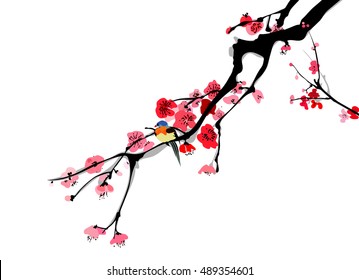 Painting Flowers Birds Vector Illustrator Stock Vector (Royalty Free ...