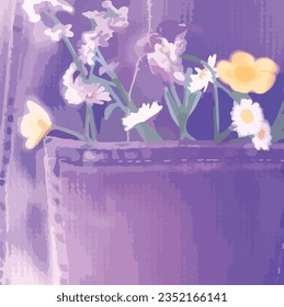 painting of flowers in the pocket of purple jeans