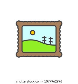 Painting in frame flat line colored icon.