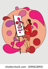 Painting Girl Illustration Flat Colorful Cartoon