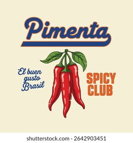 pintura design gráfico. Pimenta é um mestre de especiarias brasil. Ilustração de pimentão quente. impressão de emblema e camiseta. Design de logotipo de mascote chili com moderno