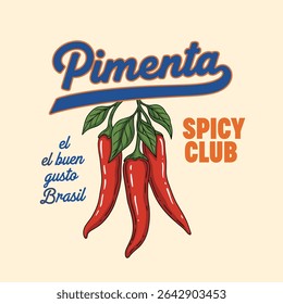 pintura design gráfico. Pimenta é um mestre de especiarias brasil. Ilustração de pimentão quente. impressão de emblema e camiseta. Design de logotipo de mascote chili com moderno