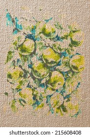 painting green apples on canvas. vector illustration