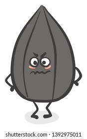 Painting of a grey sunflower seed with its stick-like hands on its hips expresses anger while standing  vector  color drawing or illustration