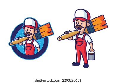 Painting guy mascot logo cartoon illustration vector