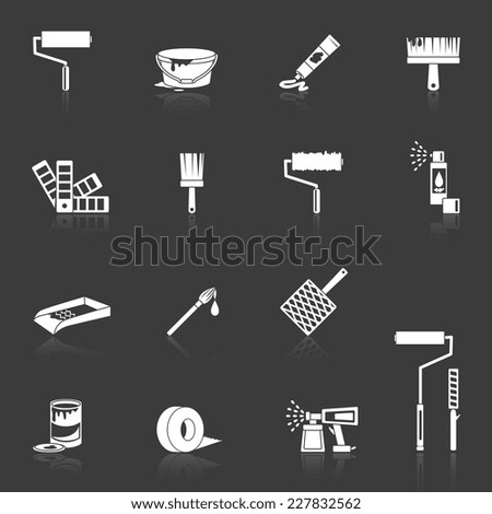 Painting house work painter tools icons white set isolated vector illustration
