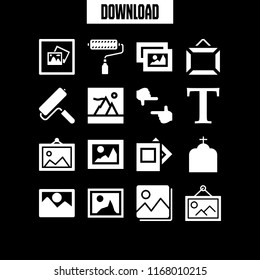 painting icon. 16 painting vector set. paint roller, picture, picture in frame and gallery icons for web and design about painting theme