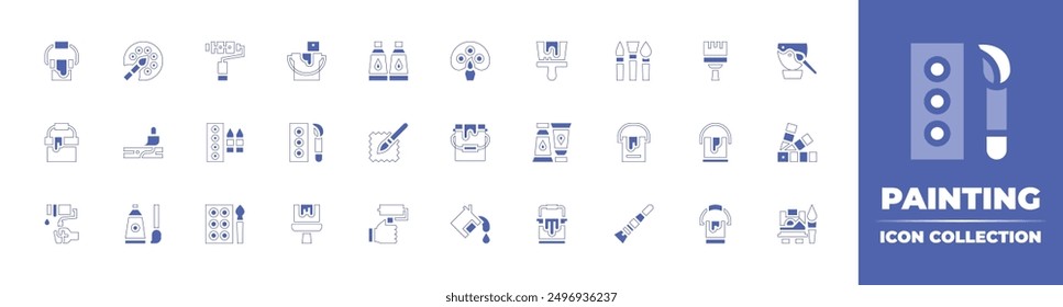 Painting icon collection. Duotone style line stroke and bold. Vector illustration. Containing paintbucket, varnish, painttube, paintpalette, paintbrush, paintroller, painting, paint.
