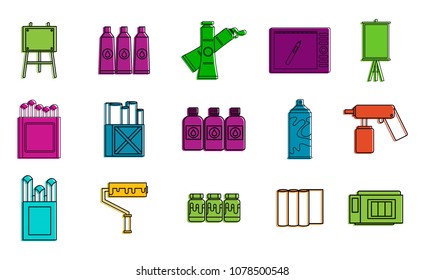 Painting icon set. Color outline set of painting vector icons for web design isolated on white background
