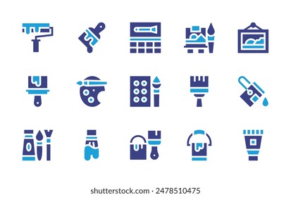 Painting icon set. Duotone color. Vector illustration. Containing painting, enamel, paintbrush, watercolor, painttube, paintroller, paintbucket, paintpalette.