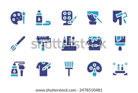 Painting icon set. Duotone color. Vector illustration. Containing tshirt, painting, pencilcase, painttube, paintpalette, paintbucket, paintbrush, paintroller.