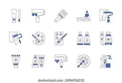 Painting icon set. Duotone style line stroke and bold. Vector illustration. Containing varnish, brush, paint, art, paintroller, painttube, paintpalette, paintbrush, oilpaint.
