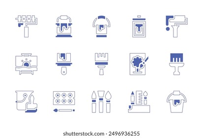 Painting icon set. Duotone style line stroke and bold. Vector illustration. Containing facepaint, paint, enamel, canvas, pencilcase, paintbrush, paintbucket, paintroller.