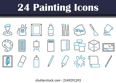 Juego de iconos de pintura. Contorno de negrita editable con diseño de relleno de color. Ilustración vectorial.