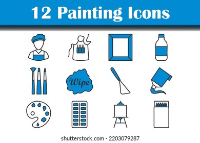Painting Icon Set. Editable Bold Outline With Color Fill Design. Vector Illustration.