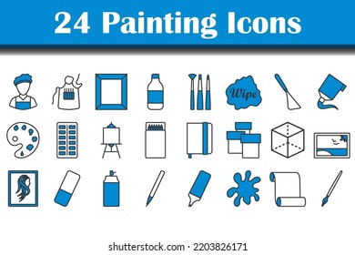 Juego de iconos de pintura. Contorno de negrita editable con diseño de relleno de color. Ilustración vectorial.