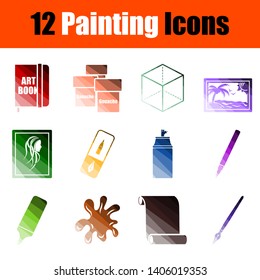 Painting Icon Set. Flat Color Ladder Design. Vector Illustration.