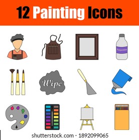 Painting Icon Set. Flat Color Outline Design With Editable Stroke. Vector Illustration.
