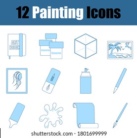 Painting Icon Set. Thin Line With Blue Fill Design. Vector Illustration.